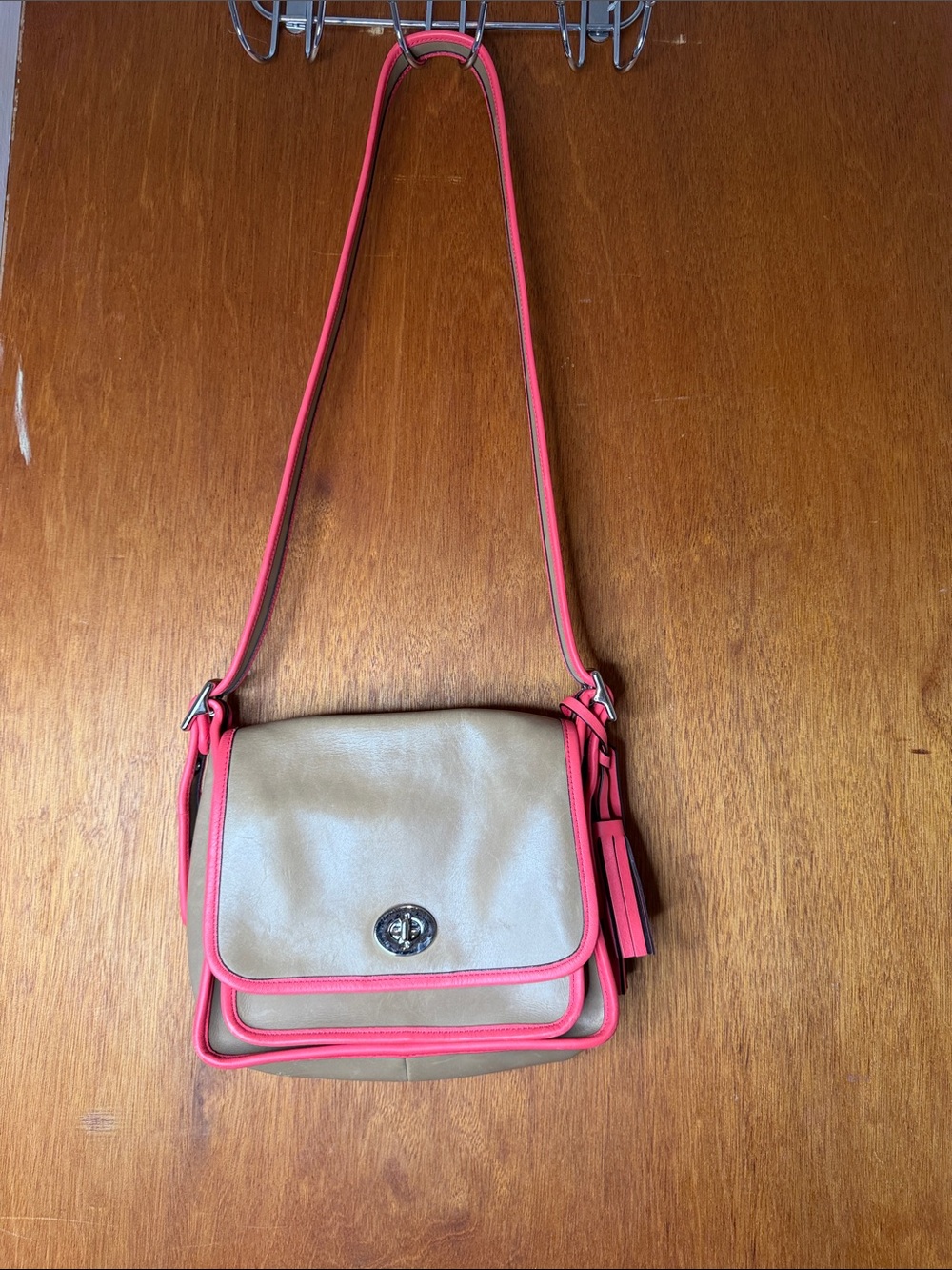 Coach Beige and Pink Trim Crossbody Bag